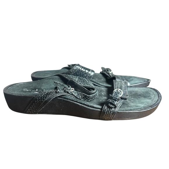 Aetrex Sandalistas Black Leather Sandals Adjustable Orthopedic Comfort Sz 8 1/2 - Picture 1 of 12